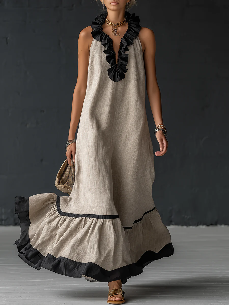 Celestine | Colour-Block Ruffle Maxi Dress