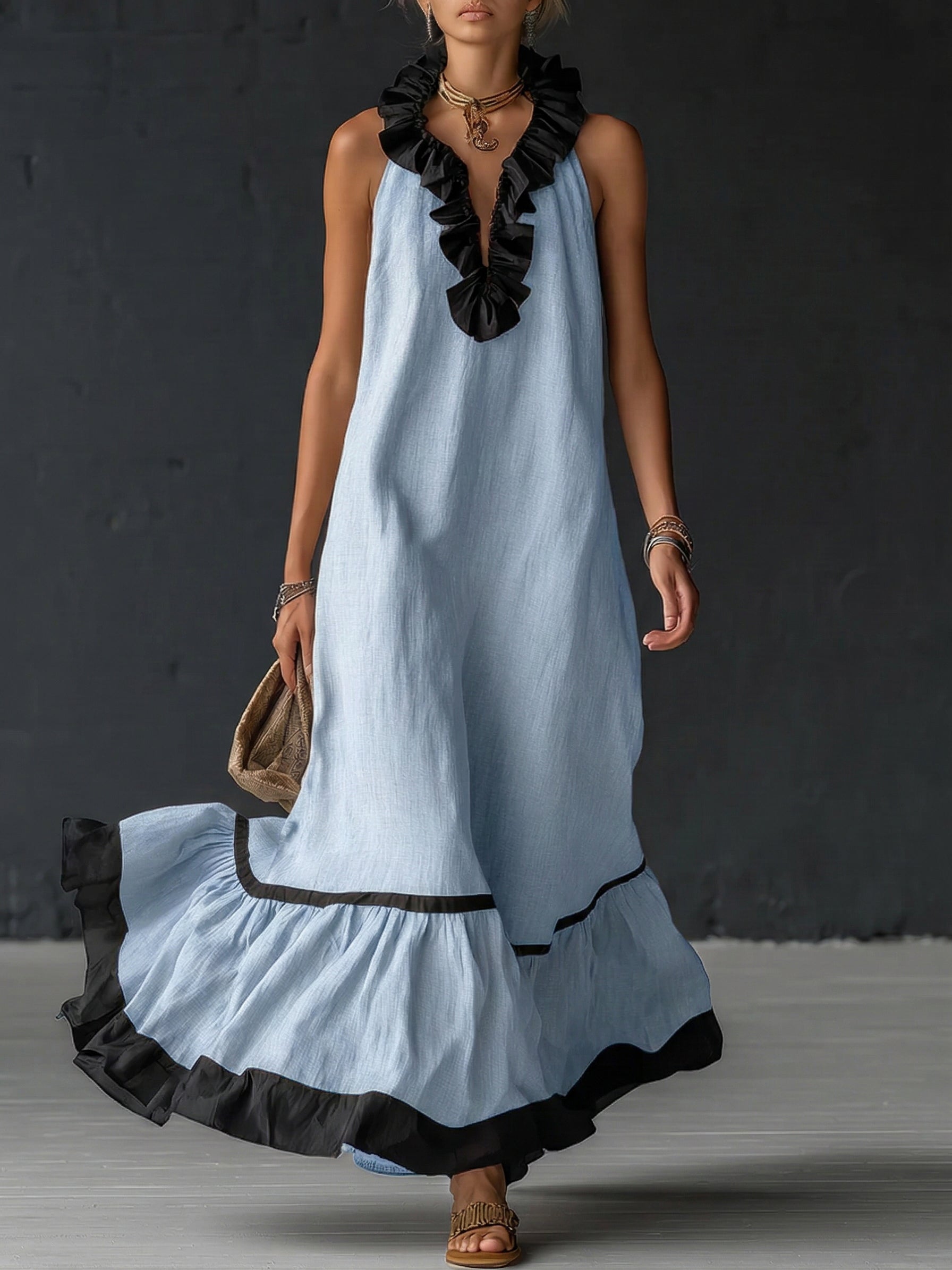 Celestine | Colour-Block Ruffle Maxi Dress