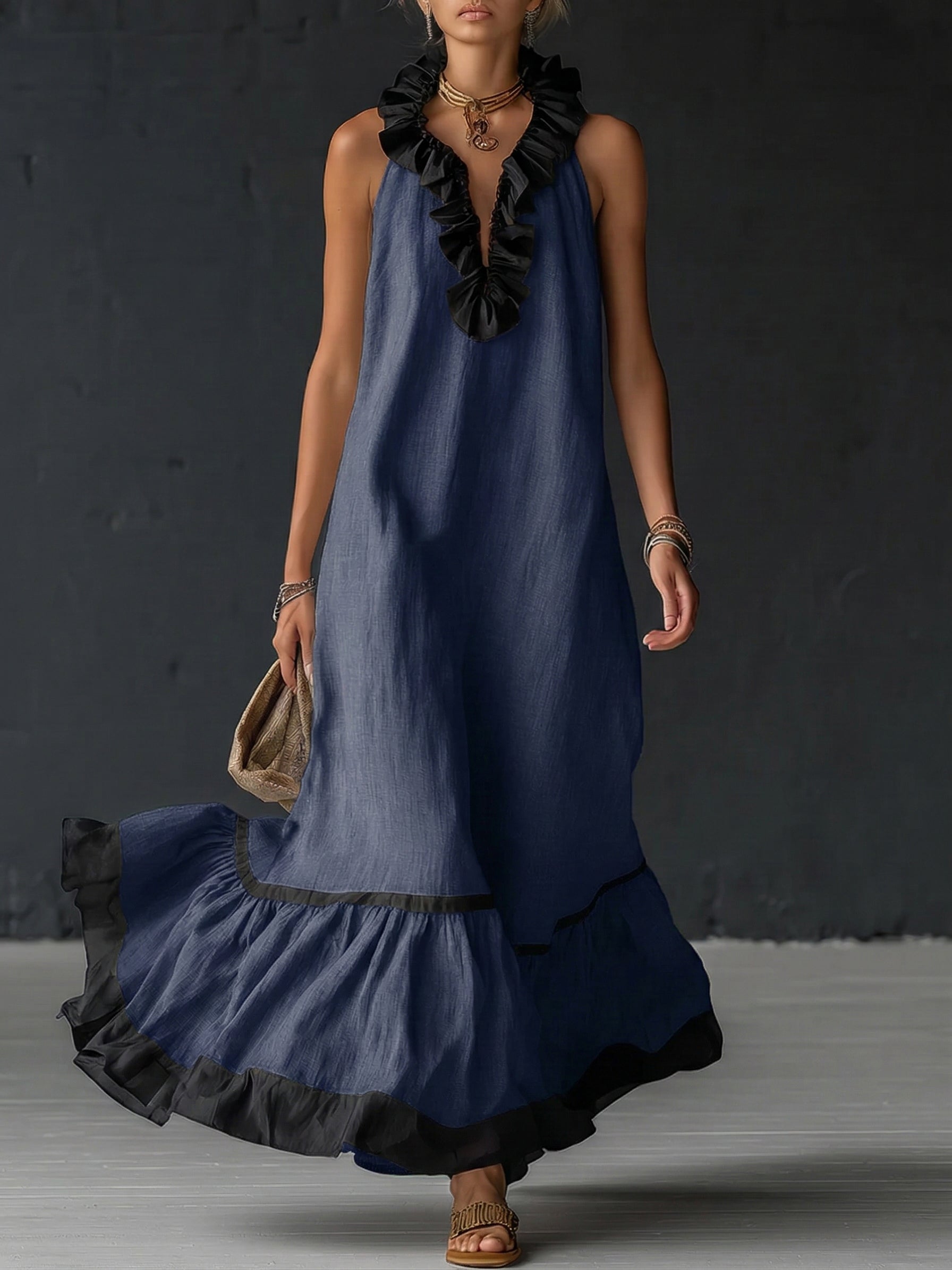 Celestine | Colour-Block Ruffle Maxi Dress