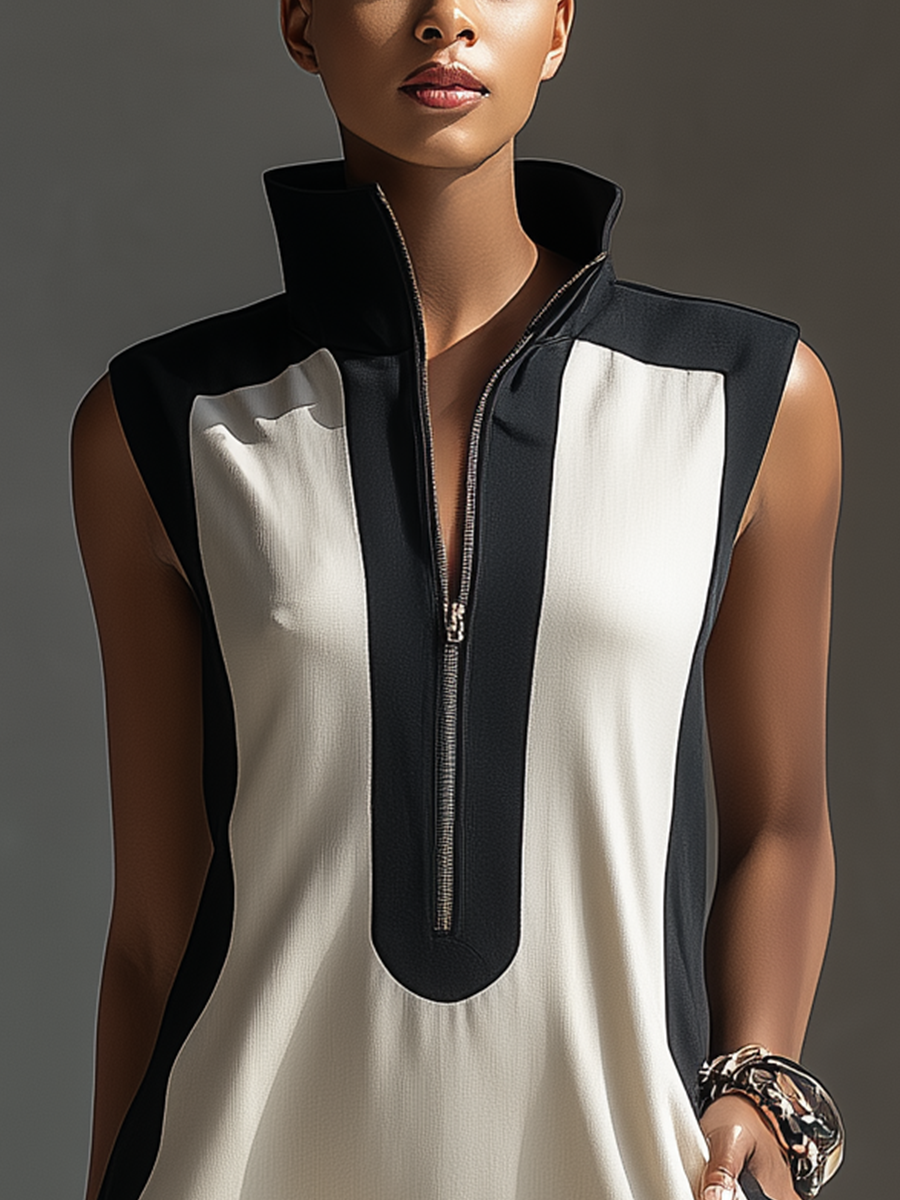 Emily - Black & White Bicolour Mini Dress