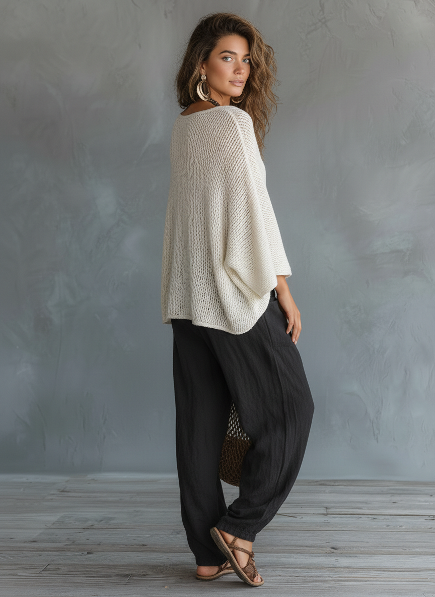 Women's Minimalist Lightweight Cape-sleeved Sweater and Harem Pants Set MDZ2685A8Y