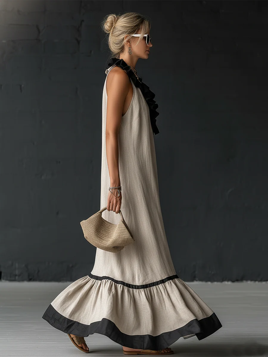 Celestine | Colour-Block Ruffle Maxi Dress