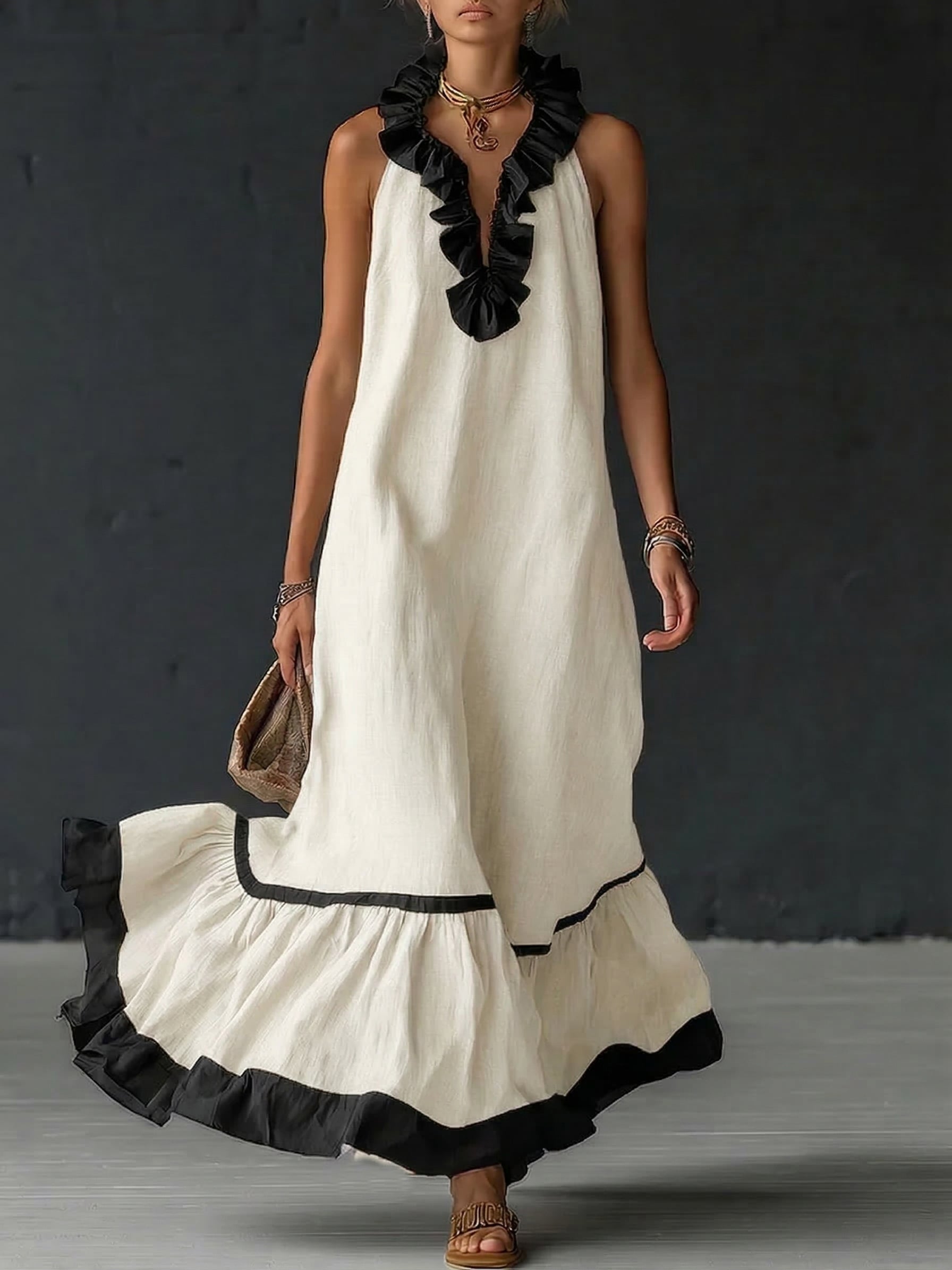 Celestine | Colour-Block Ruffle Maxi Dress