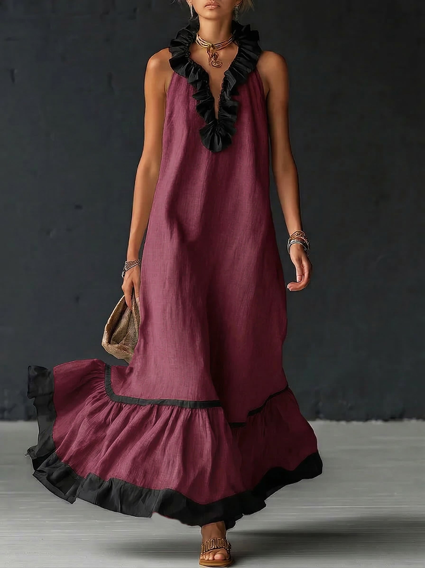 Celestine | Colour-Block Ruffle Maxi Dress